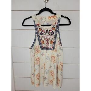 Jolt XL cream with embroidered flowers & beading tank top